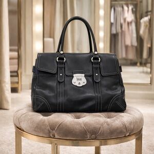 Etienne Aigner Vintage Large Black Leather Handbag Satchel with Silver 1990’s